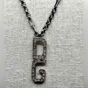 DOLCE & GABBANA Vintage Logo Rhinestone Detail Silver Pendant Necklace